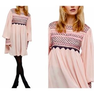 Free People Pink and Purple Embroidered Dress